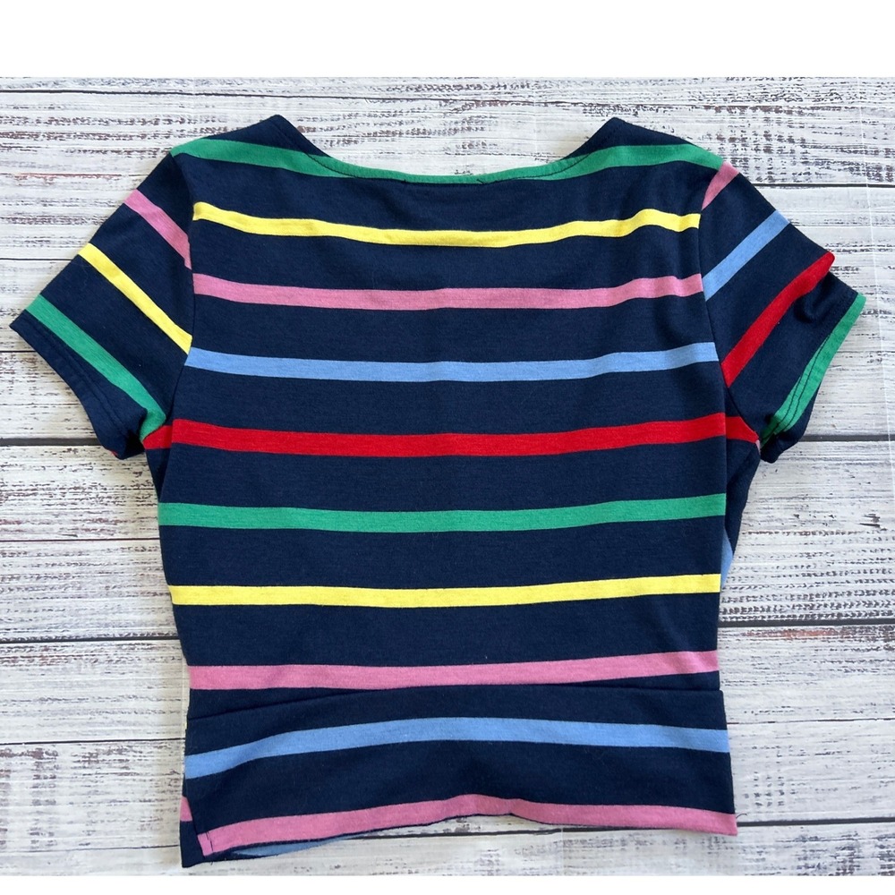 Timing Womens Navy Multi Color Striped Twist Front Crop Top Shirt M‎ - Picture 4 of 7